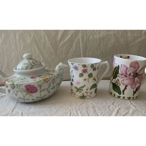 NEW TOSCANY QUEENS Bone China England Country Meadow Botanic Tea Cup Pot SET 3PC